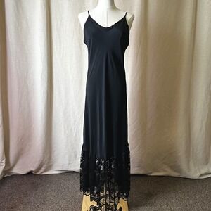 Harari Black Silk Bias Cut Maxi Dress L Lace Hem USA